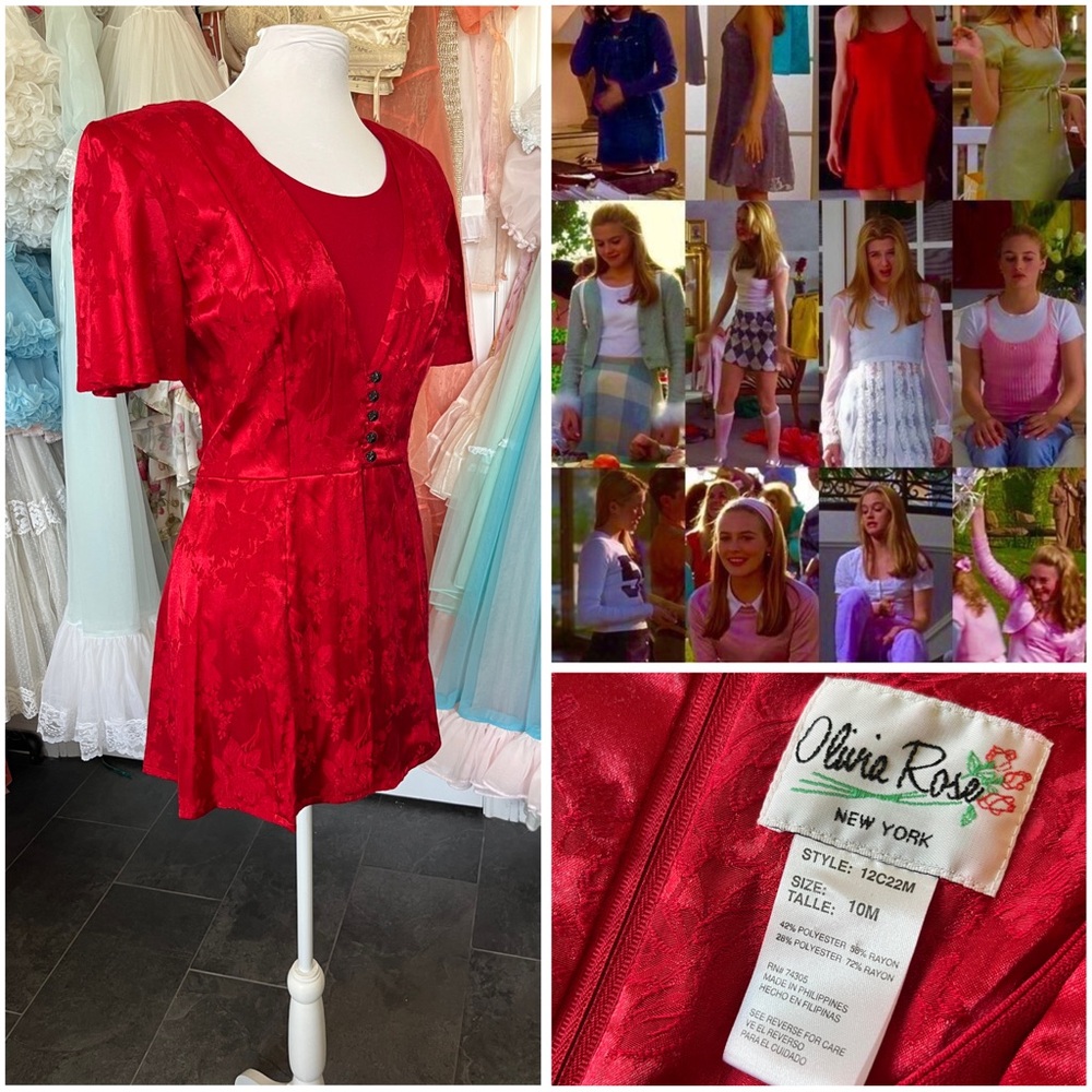 Olivia Rose ❤️ vintage 90s red satin flutter sleeve button front mini dress